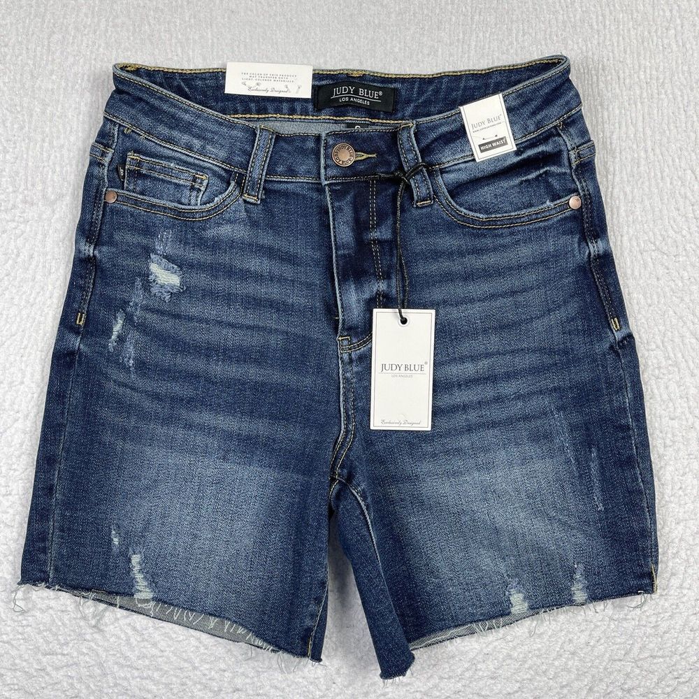 Judy Blue Shorts Womens Small Dark Blue Denim Jean High Waist Stretch Casual New
